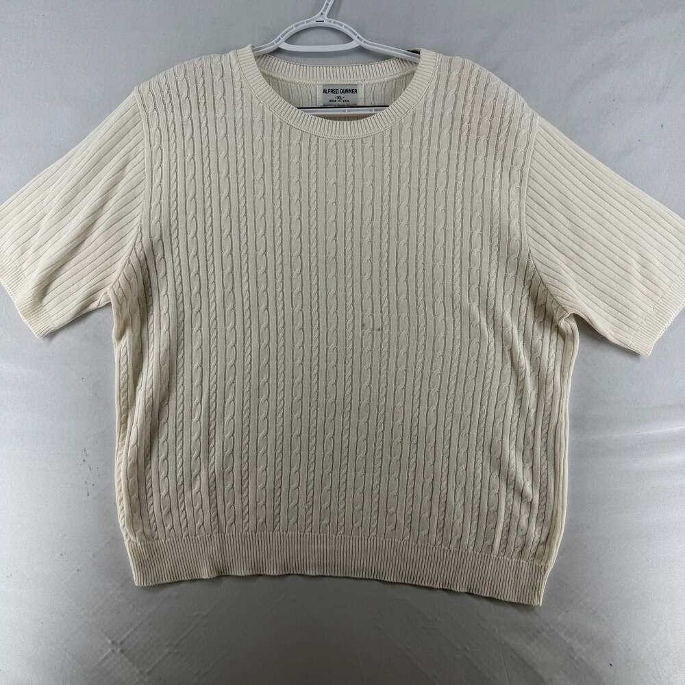 0630 Alfred Dunner Beige Cable Knit Short Sleeve Crew Neck T-Shirt, XL